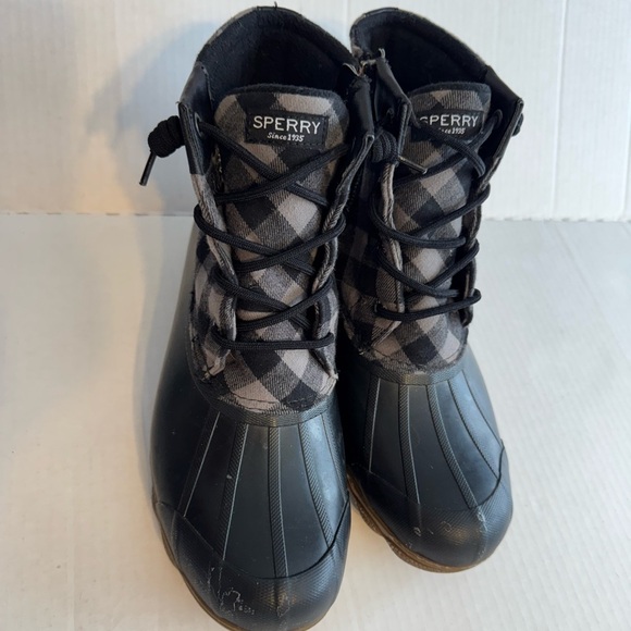 Sperry Syren Gulf Black Gray Plaid Duck Boots Women’s 9.5 Gorpcore Cabin Flannel - Picture 2 of 10